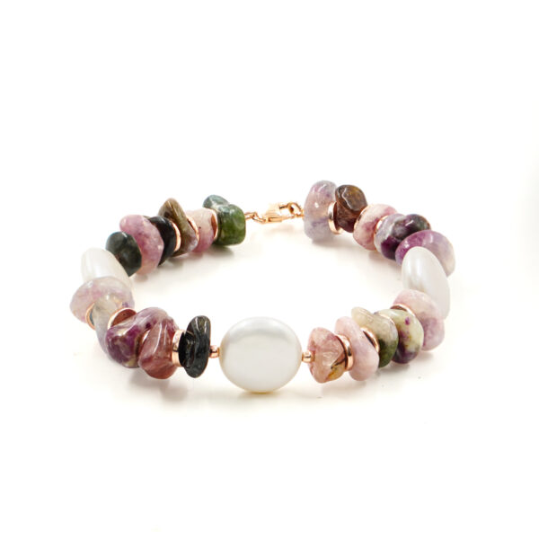 Bracciale tormalina, perla, chiusura argento