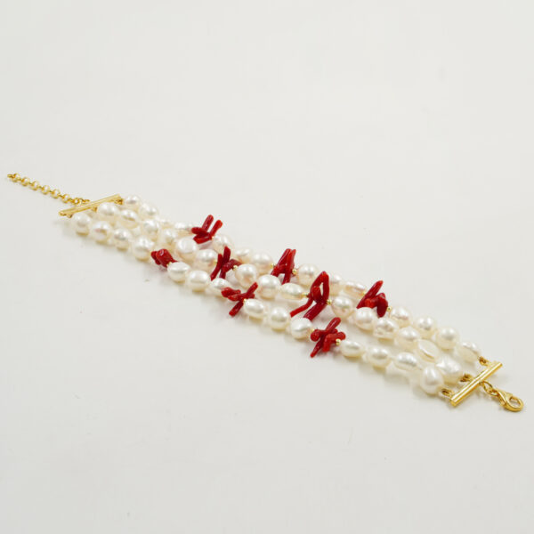 Bracciale perle, corallo, chiusura argento