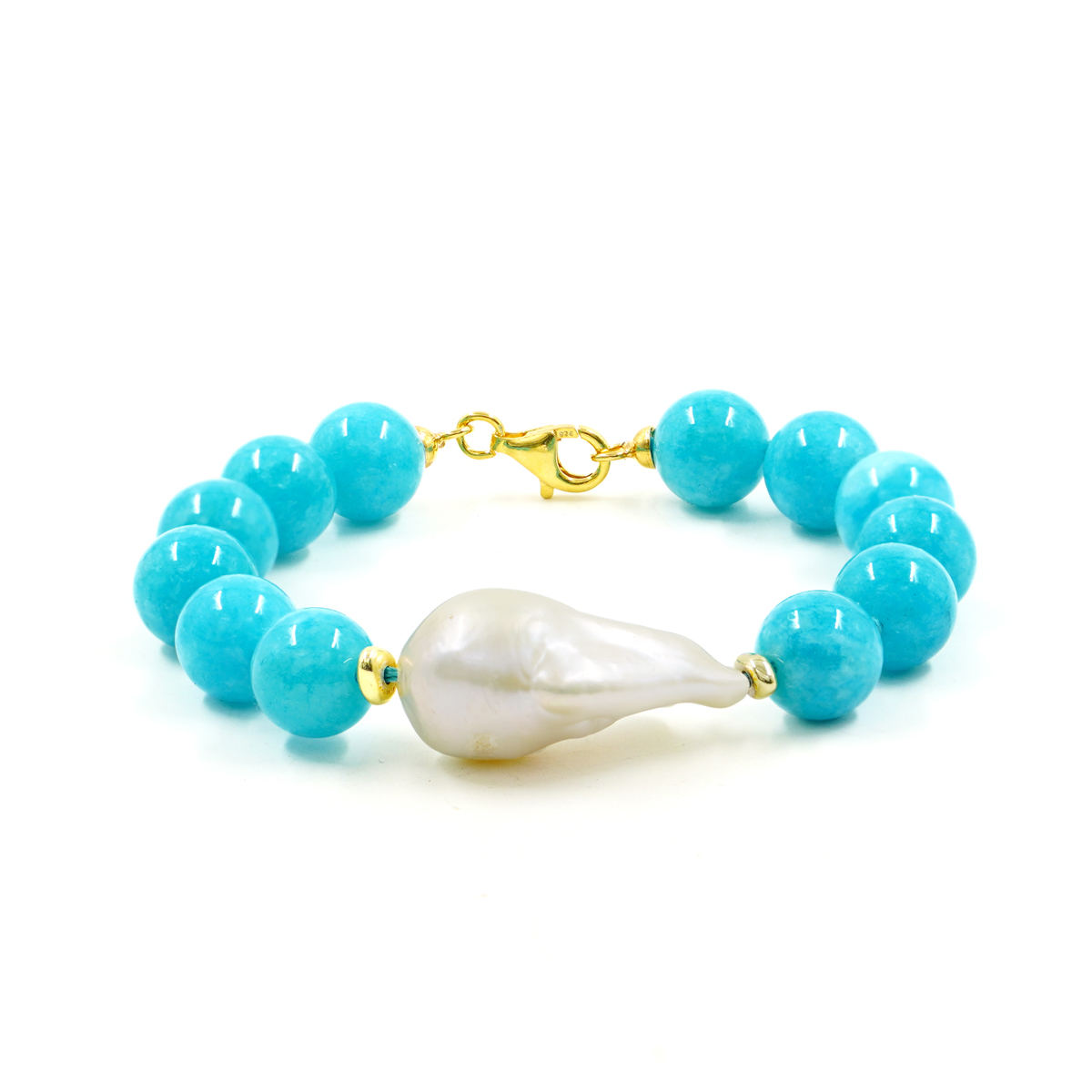 Bracciale giada, perla, chiusura argento