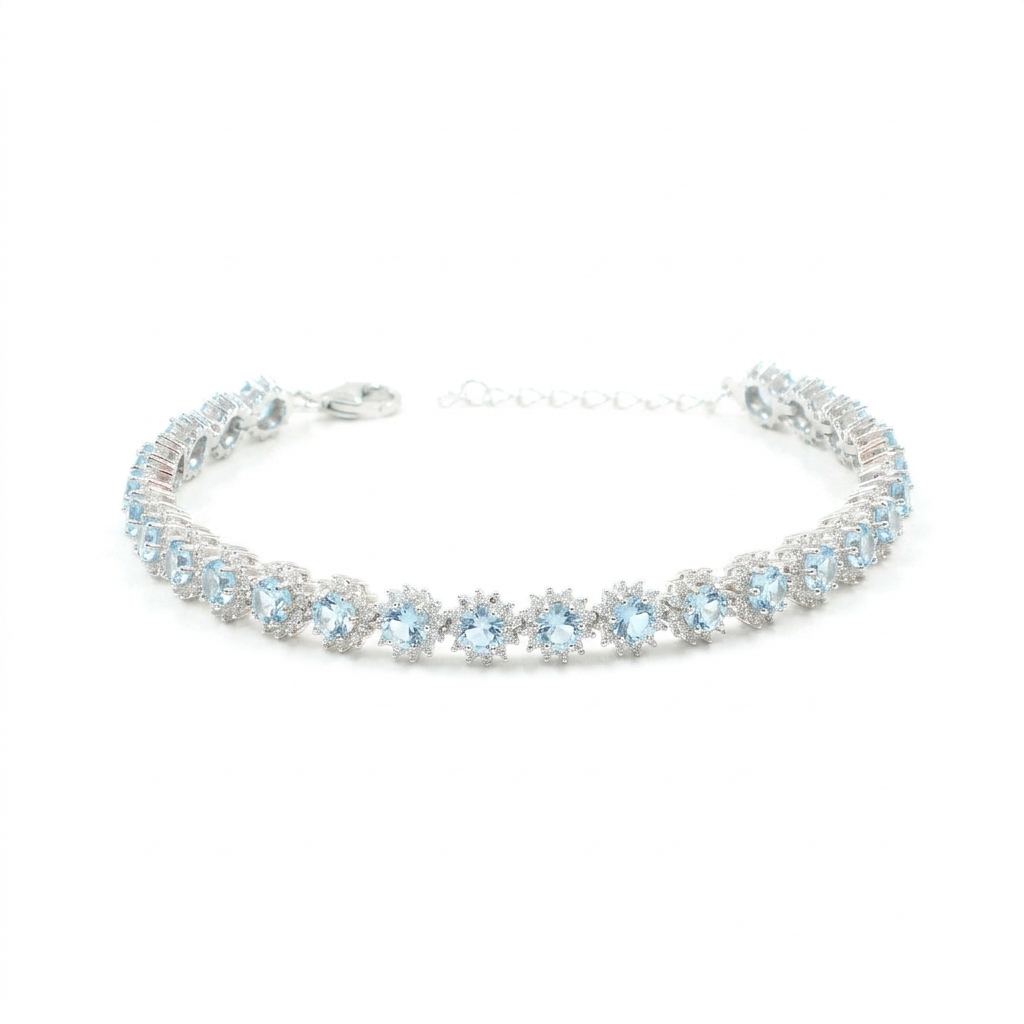 Bracciale argento con zirconi azzurri e bianchi Rodiato