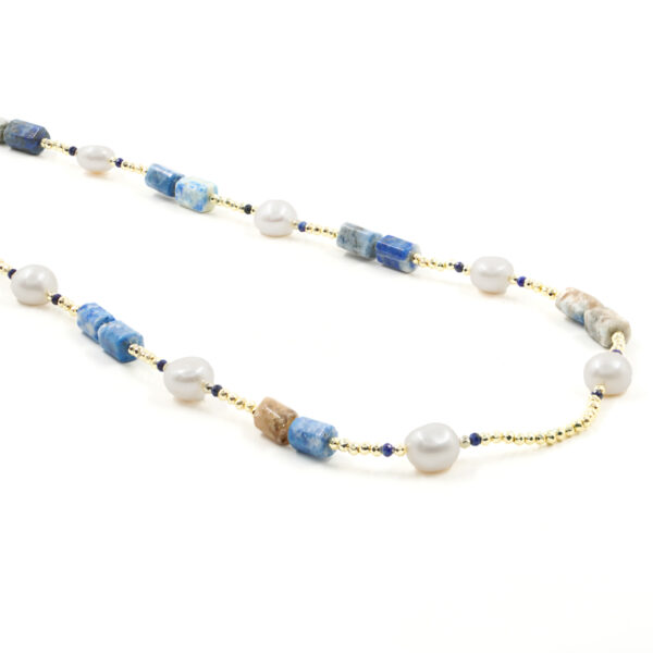 Collana ematite, lapis, perla, chiusura argento