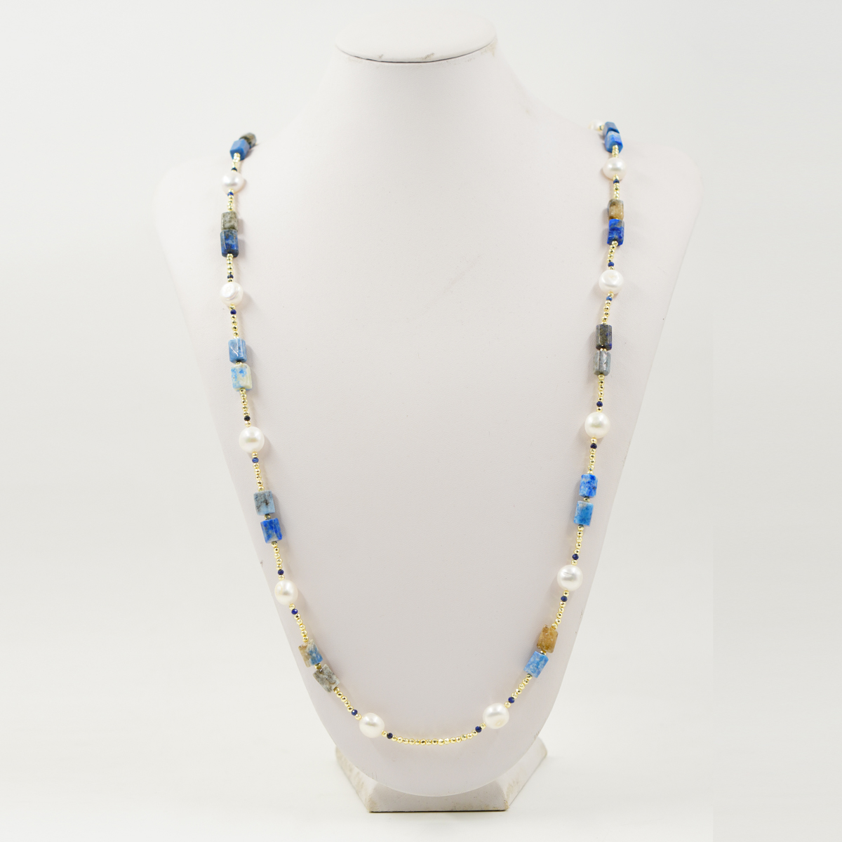 Collana ematite, lapis, perla, chiusura argento - immagine 2