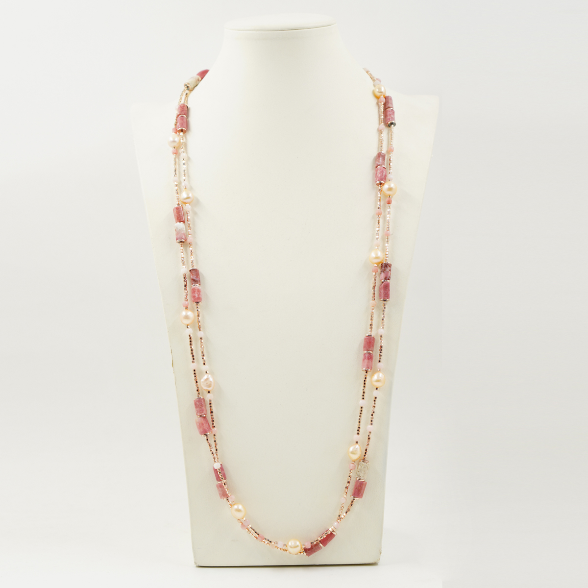 Collana ematite, rodocrosite, perla, chiusura argento - immagine 2