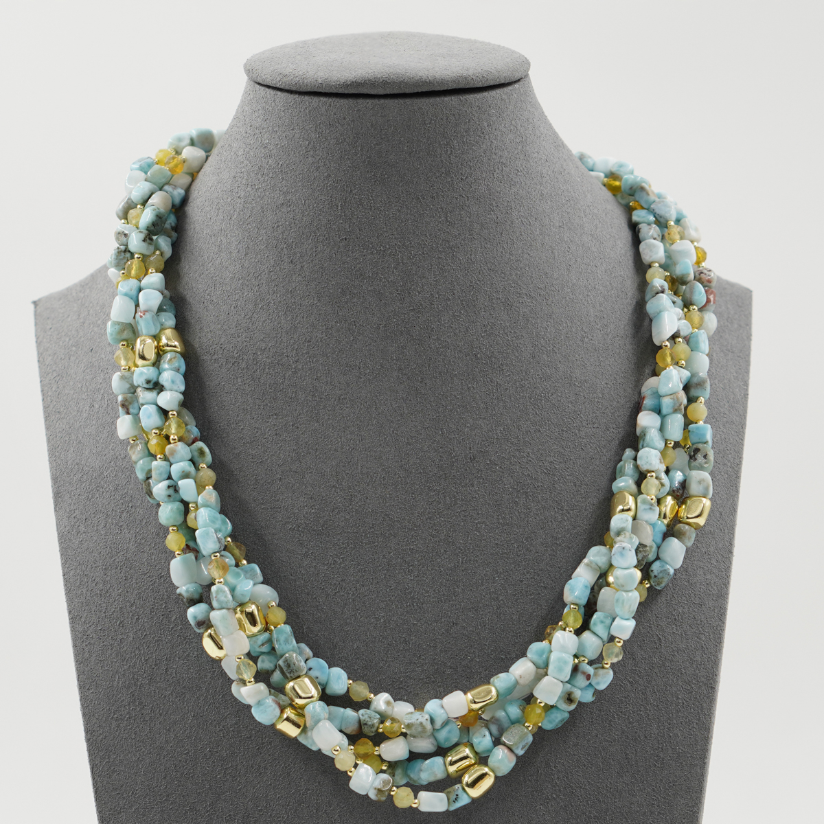 Collana larimar, opale, chiusura argento - immagine 2