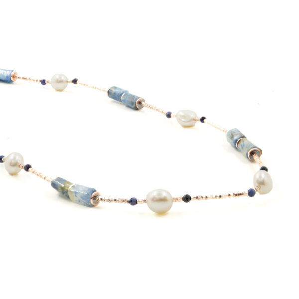 Collana ematite, cianite, perla, chiusura argento