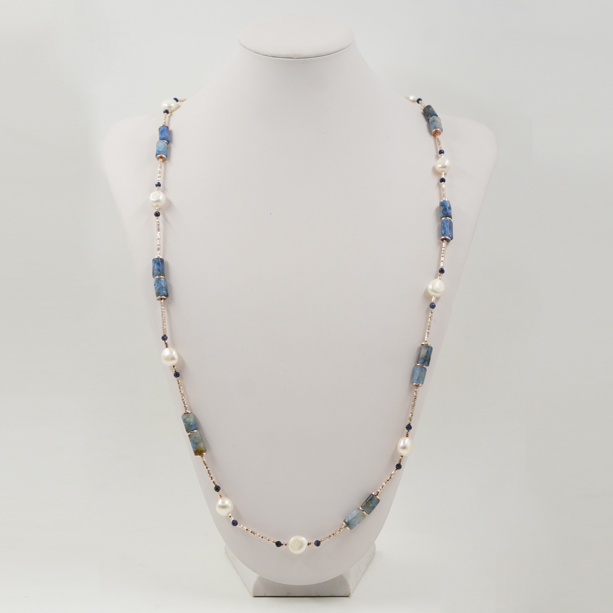 Collana ematite, cianite, perla, chiusura argento - immagine 2