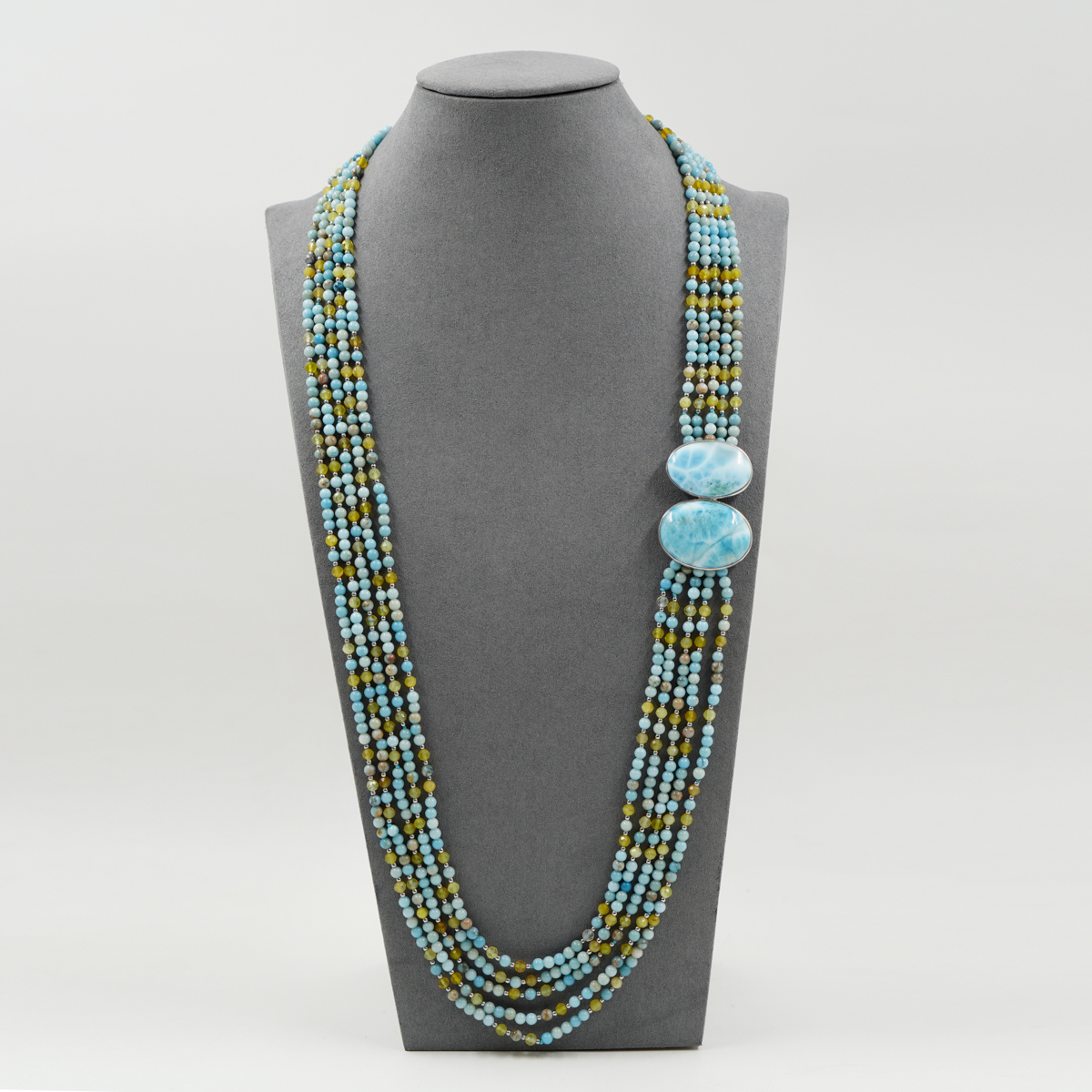 Collana larimar, giada, chiusura argento