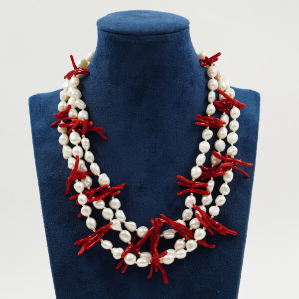 Collana perle, corallo, chiusura argento