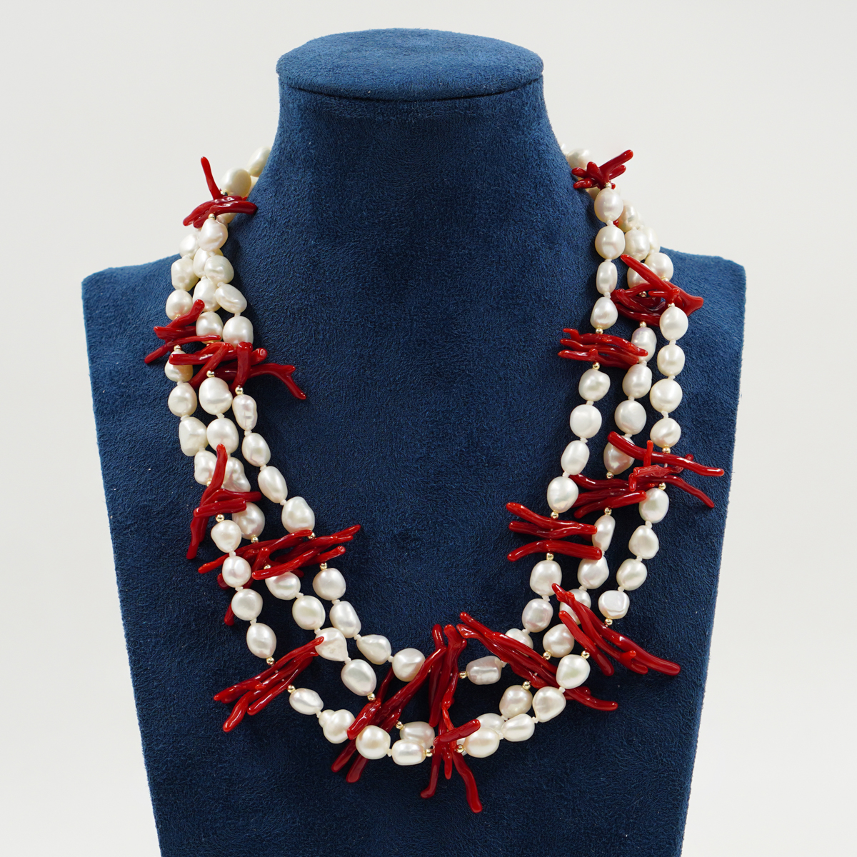 Collana perle, corallo, chiusura argento