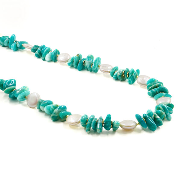 Collana amazzonite, perla, chiusura argento