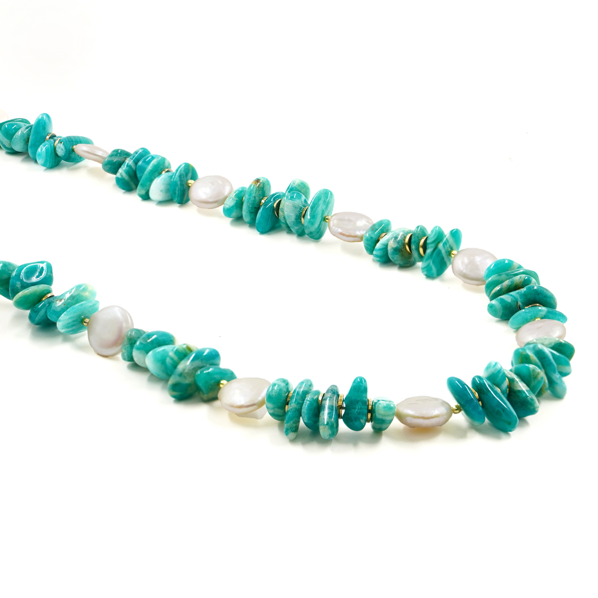 Collana amazzonite, perla, chiusura argento