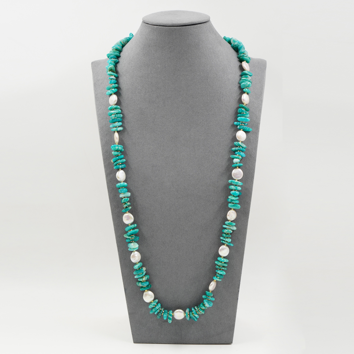 Collana amazzonite, perla, chiusura argento - immagine 2