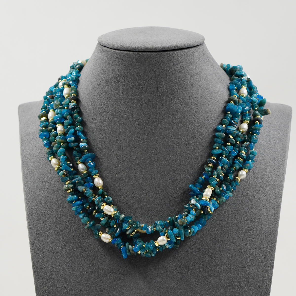 Collana apatite, perla, chiusura argento - immagine 2