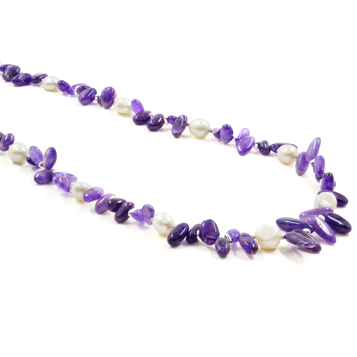 Collana ametista, perla, chiusura argento
