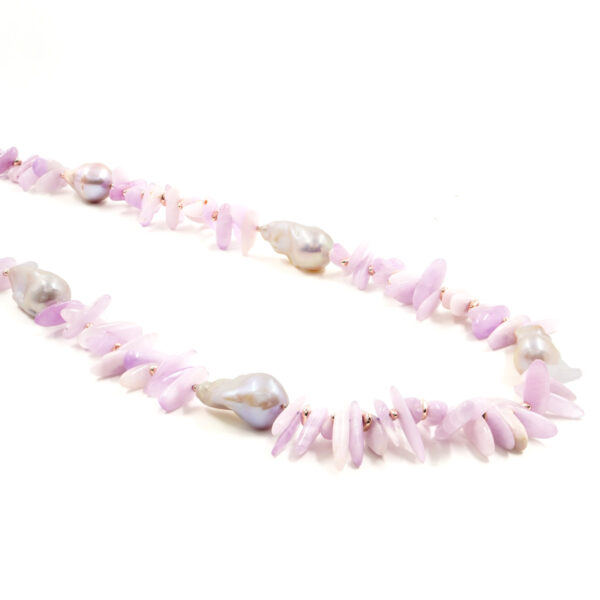 Collana kunzite, perla, chiusura argento