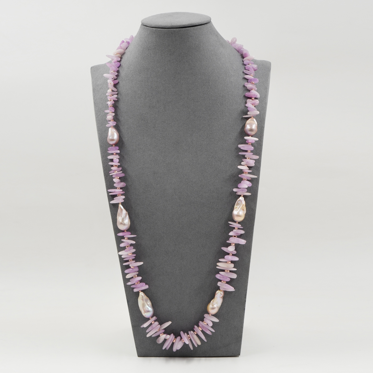 Collana kunzite, perla, chiusura argento - immagine 2