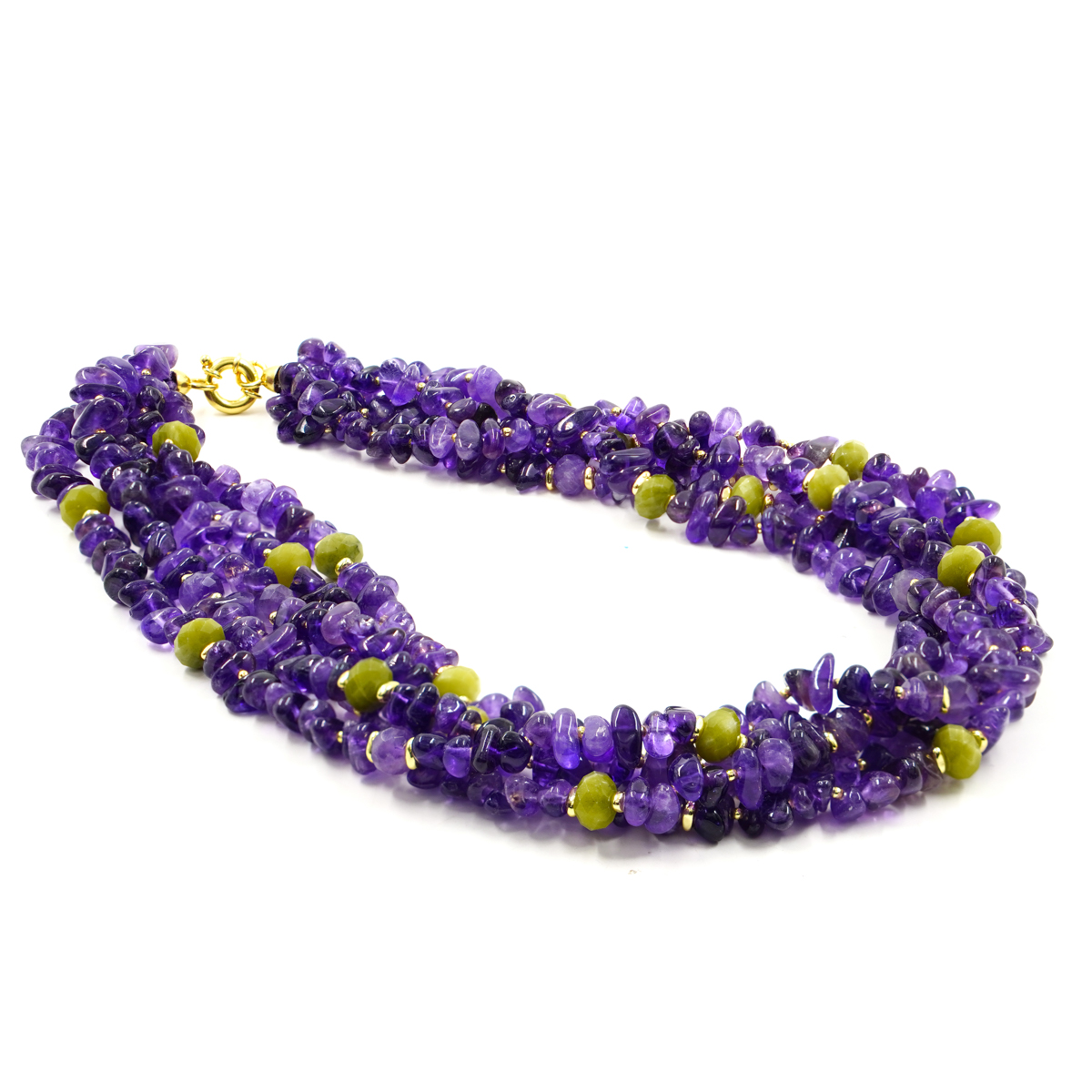 Collana ametista, giada, chiusura argento