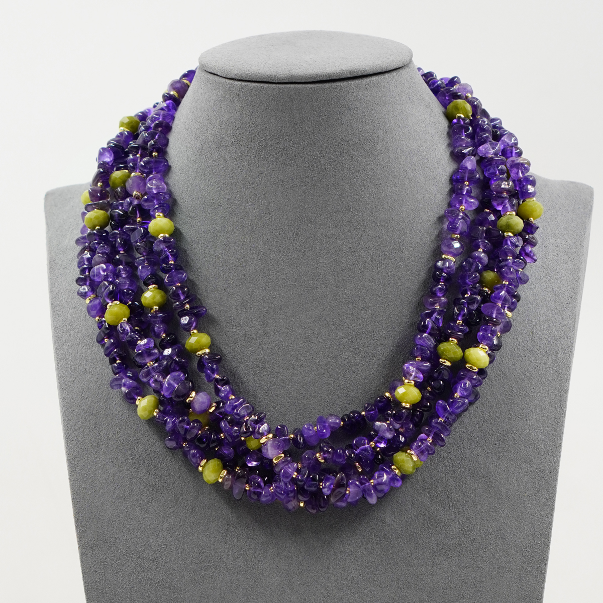 Collana ametista, giada, chiusura argento - immagine 2
