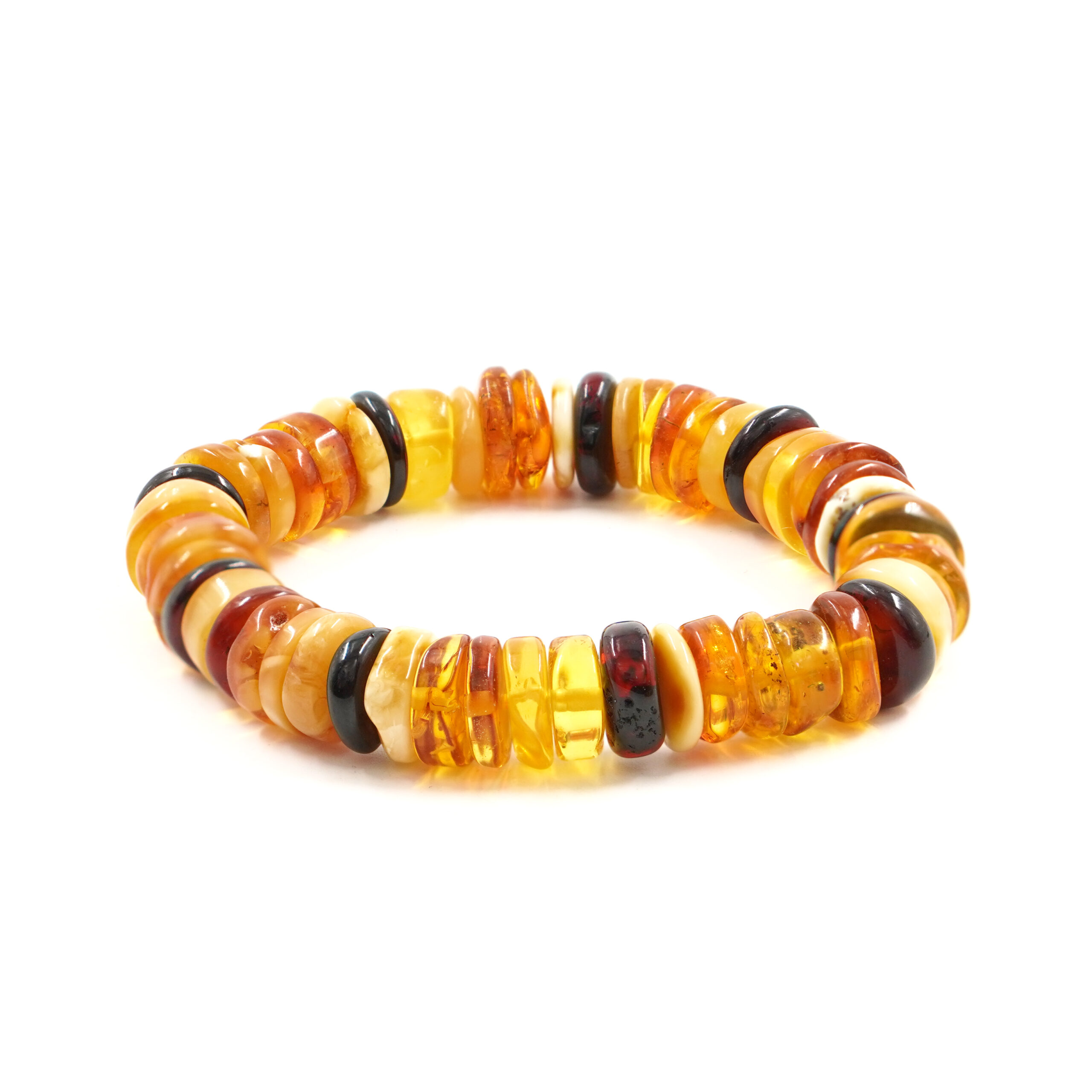 Bracciale Elastico ambra baltica rondelle 10mm - immagine 2