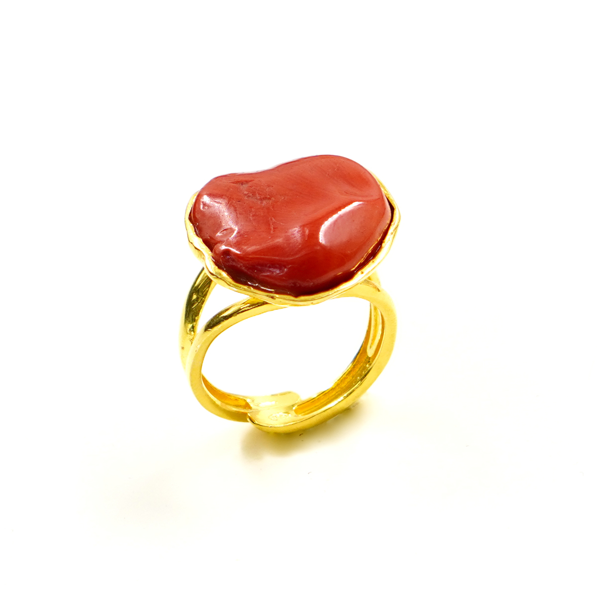 Anello Argento con cabochon corallo – Dorato - immagine 2