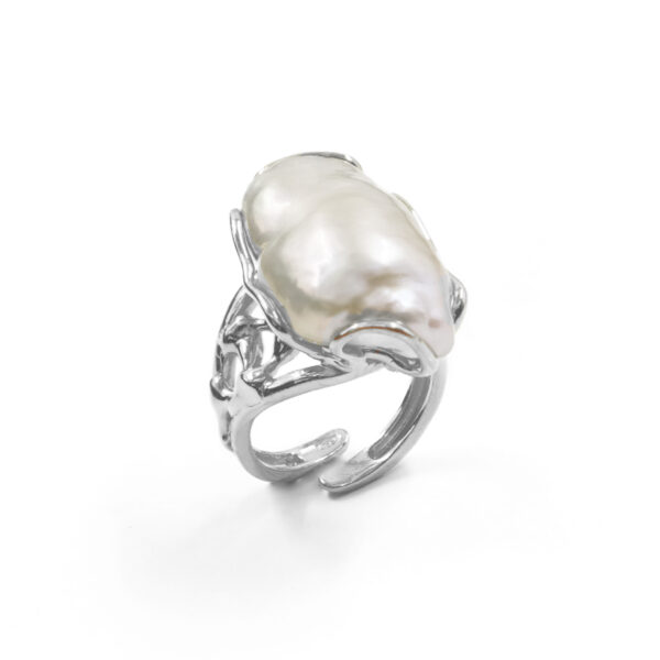 Anello Argento con perla barocca – Rodiato