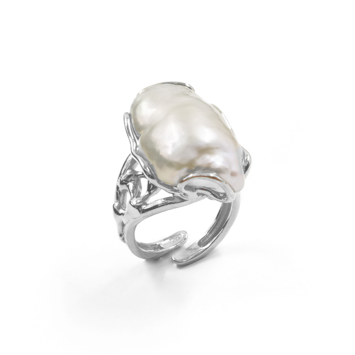 Anello Argento con perla barocca – Rodiato