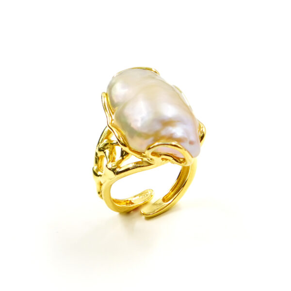 Anello Argento con perla barocca – Dorato