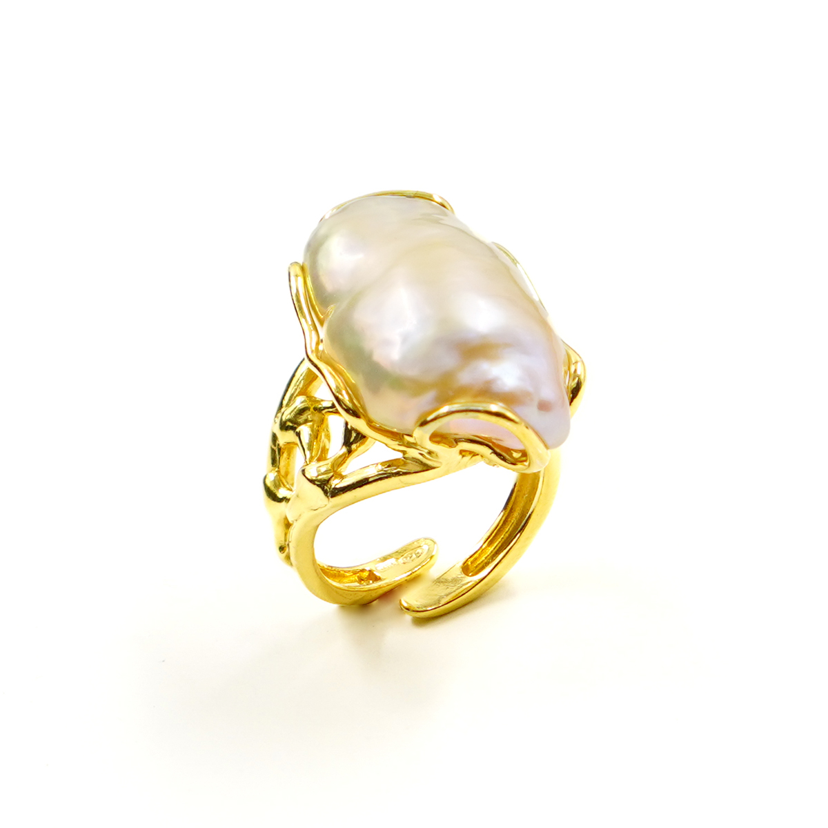 Anello Argento con perla barocca – Dorato