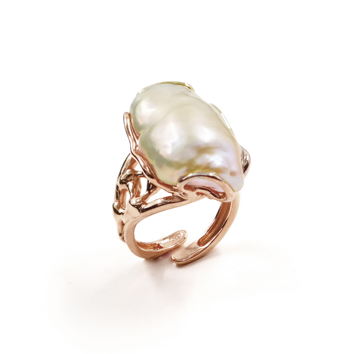 Anello Argento con perla barocca – Rosè