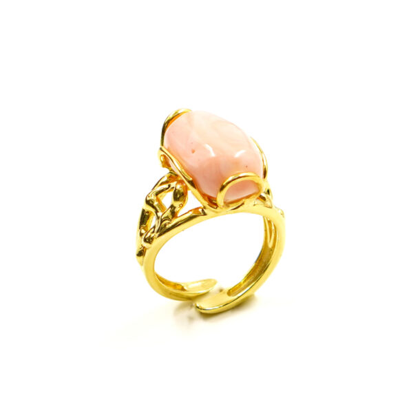 Anello Argento con corallo rosa – Dorato