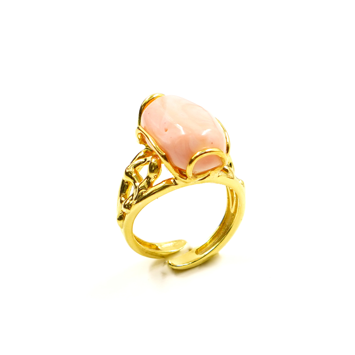 Anello Argento con corallo rosa – Dorato