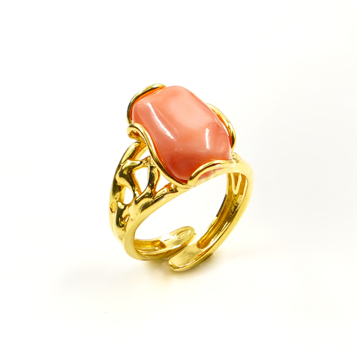 Anello Argento con corallo rosa – Dorato - immagine 2