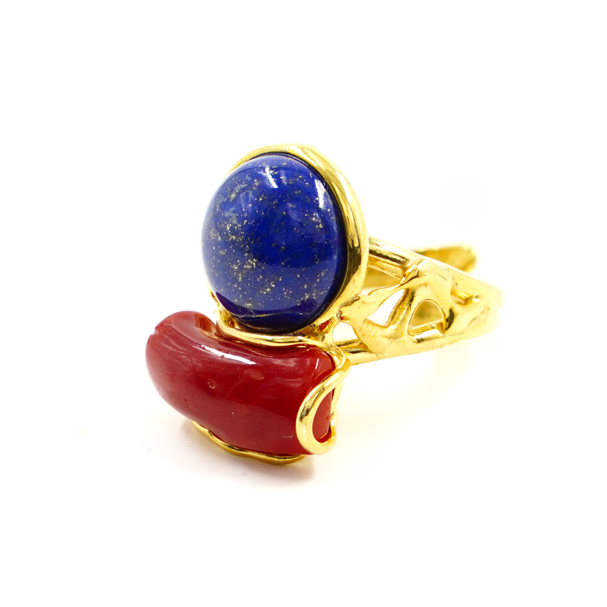 Anello argento corallo, lapis – Dorato - immagine 2