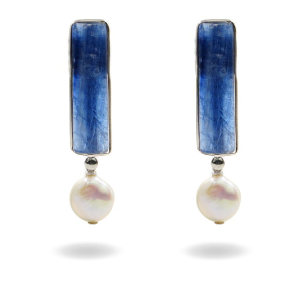 Orecchini Argento cianite, perla - Rodiato