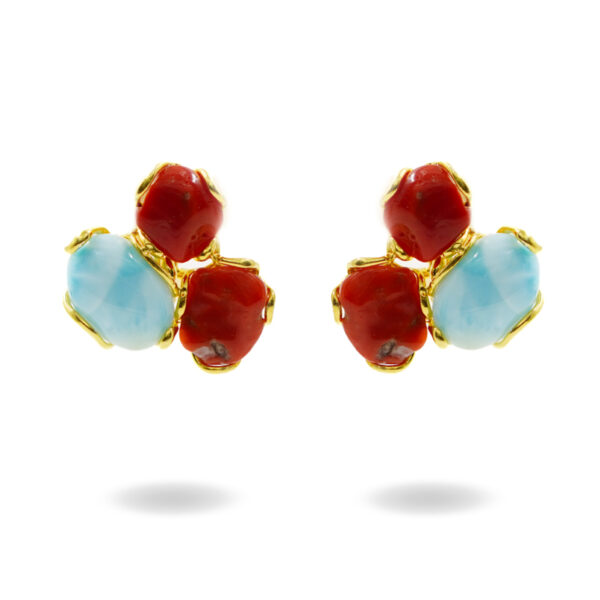 Orecchini Argento corallo, larimar – Dorato