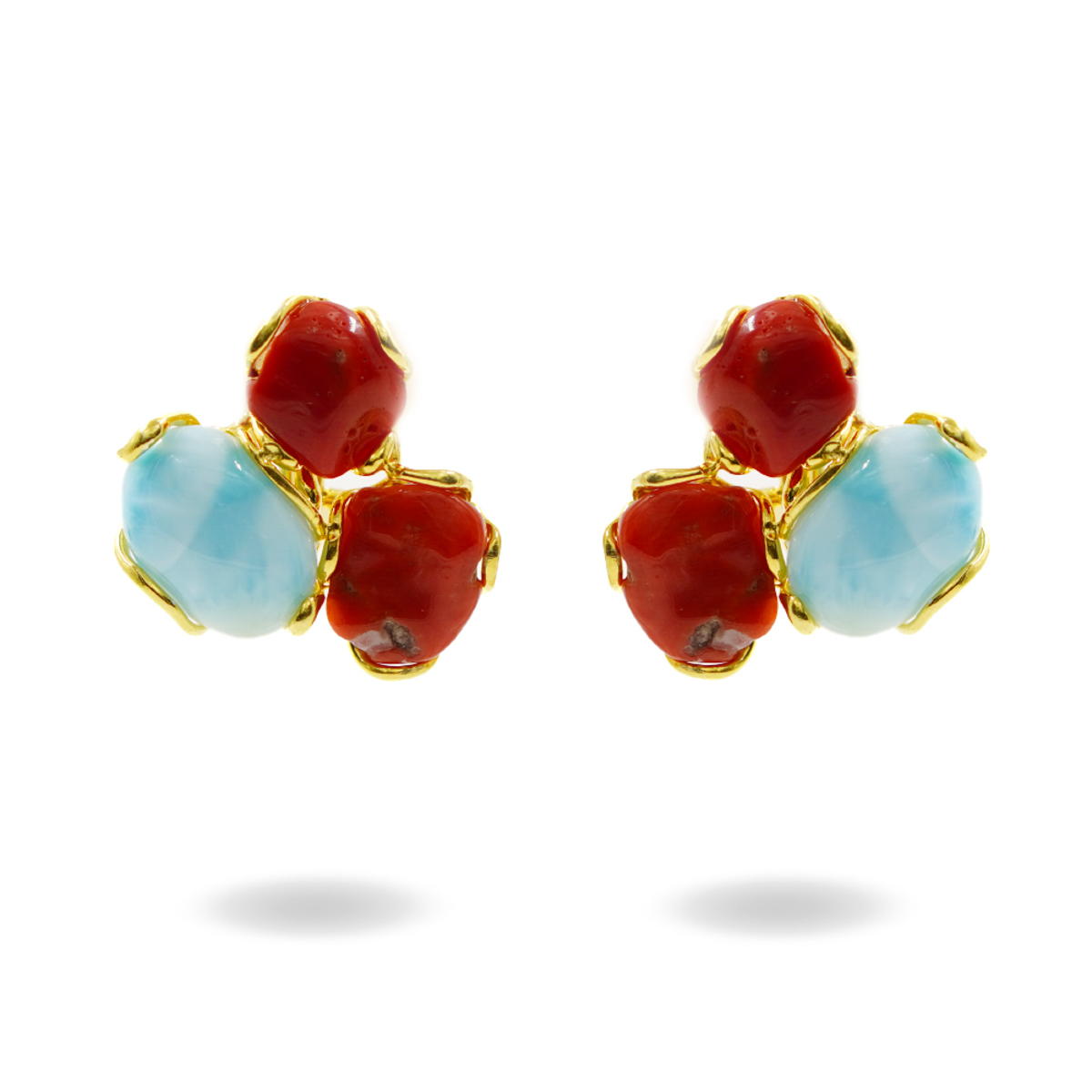 Orecchini Argento corallo, larimar – Dorato
