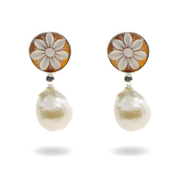 Orecchini Argento Cammeo, perla - Rodiato
