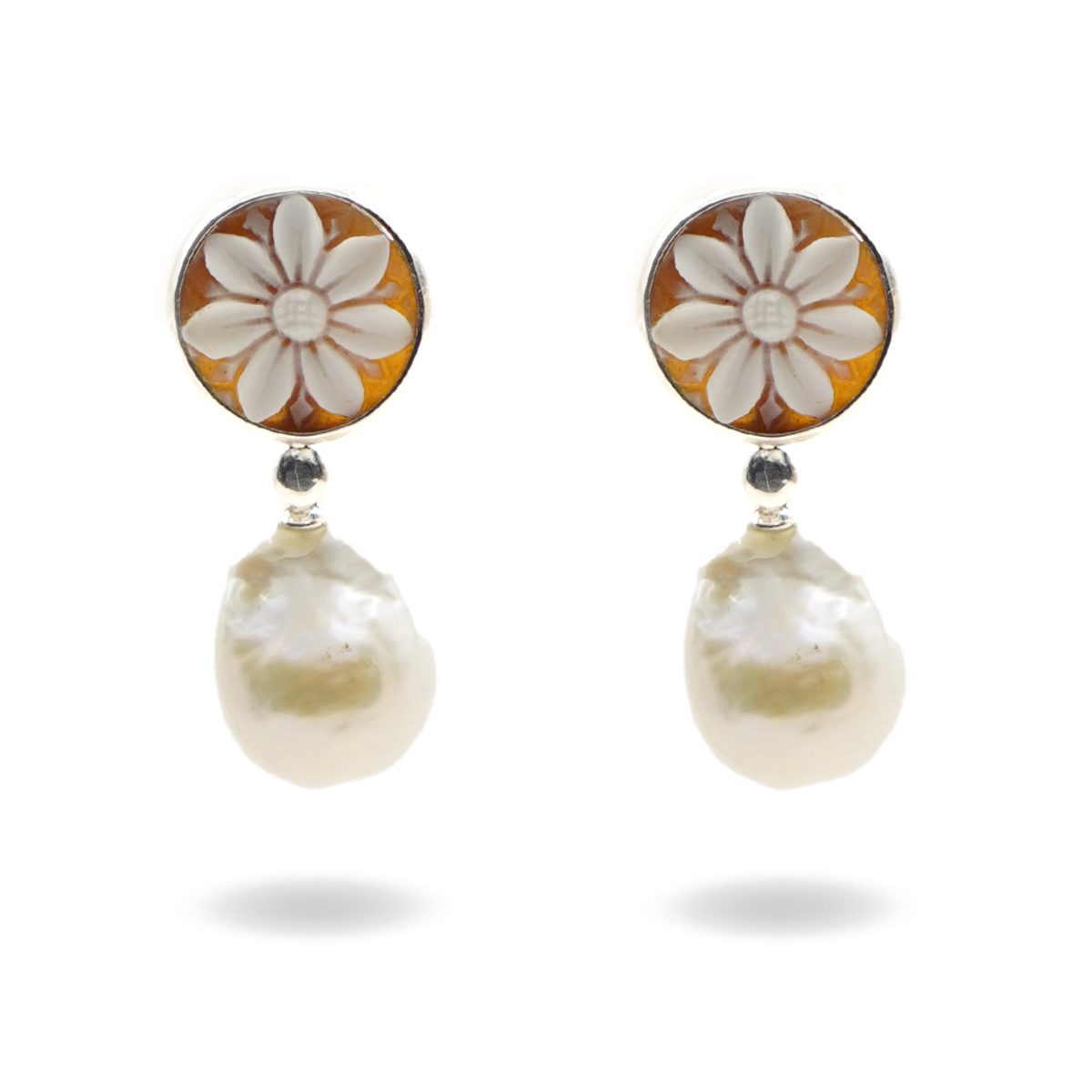 Orecchini Argento Cammeo, perla - Rodiato