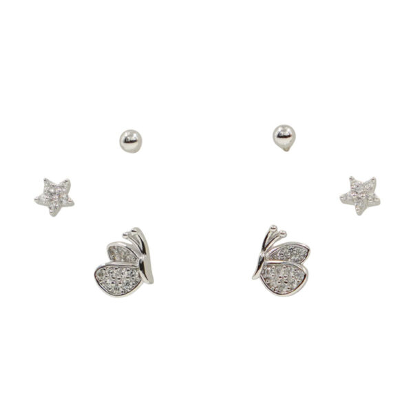 Set Orecchini Argento farfalla con zirconi Rodiato