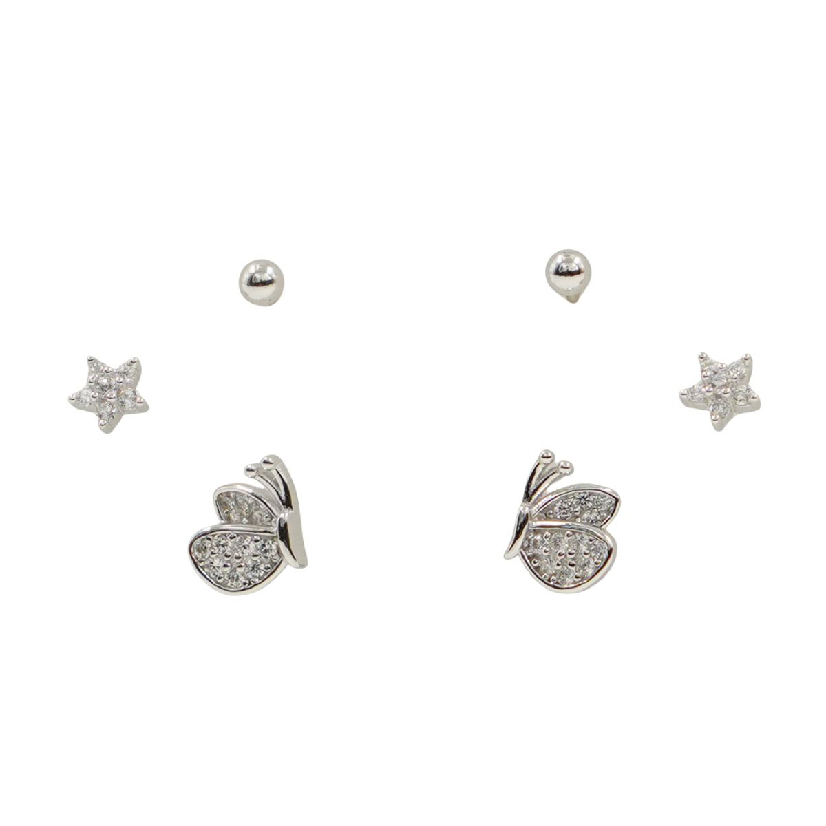 Set Orecchini Argento farfalla con zirconi Rodiato