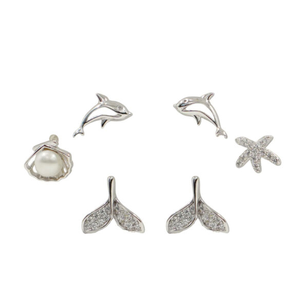 Set Orecchini Argento delfino, coda con zirconi Rodiato