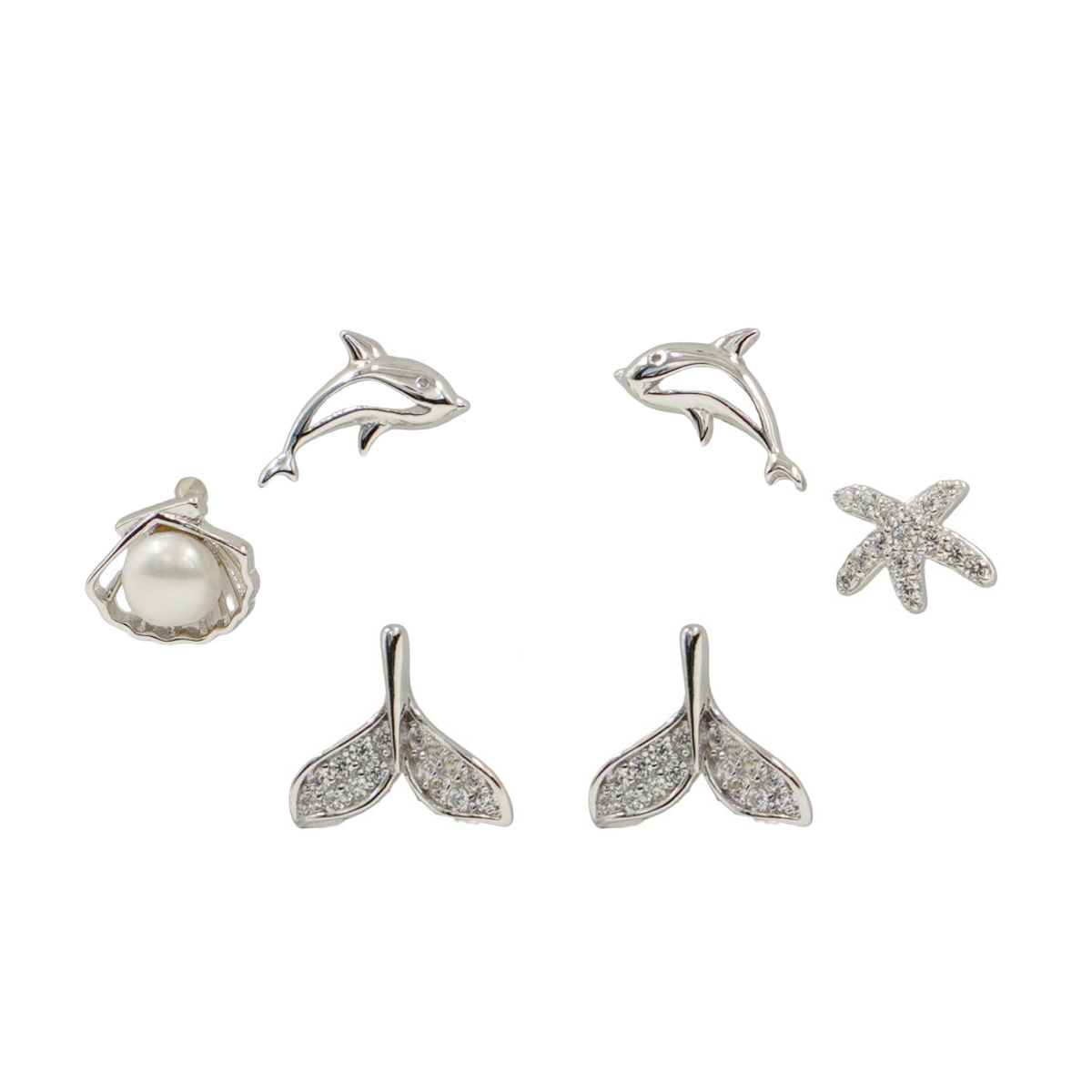 Set Orecchini Argento delfino, coda con zirconi Rodiato