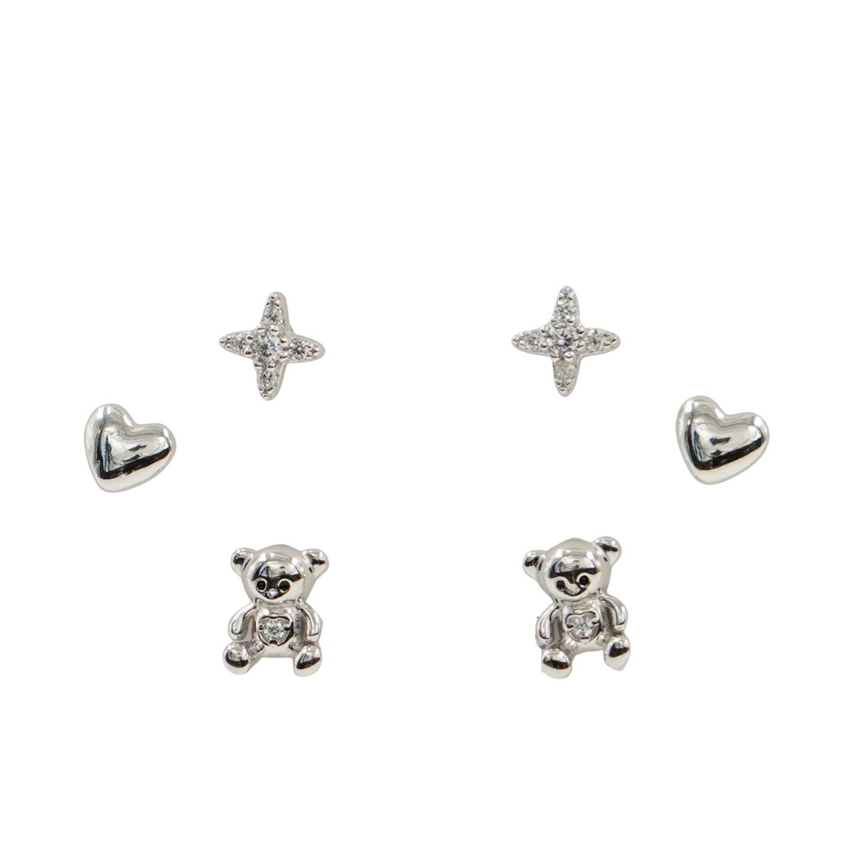 Set Orecchini Argento orso, cuore con zirconi Rodiato
