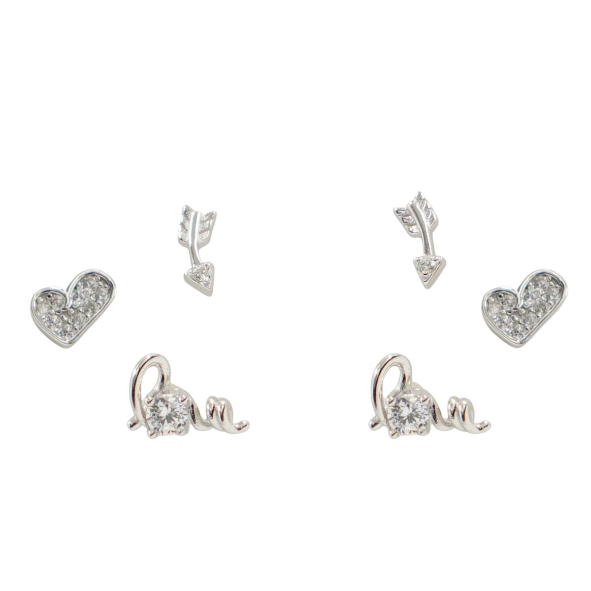 Set Orecchini Argento cuore, freccia con zirconi Rodiato