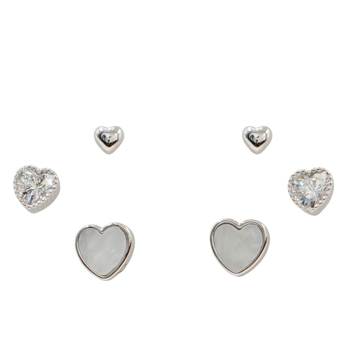 Set Orecchini Argento cuori con zirconi Rodiato