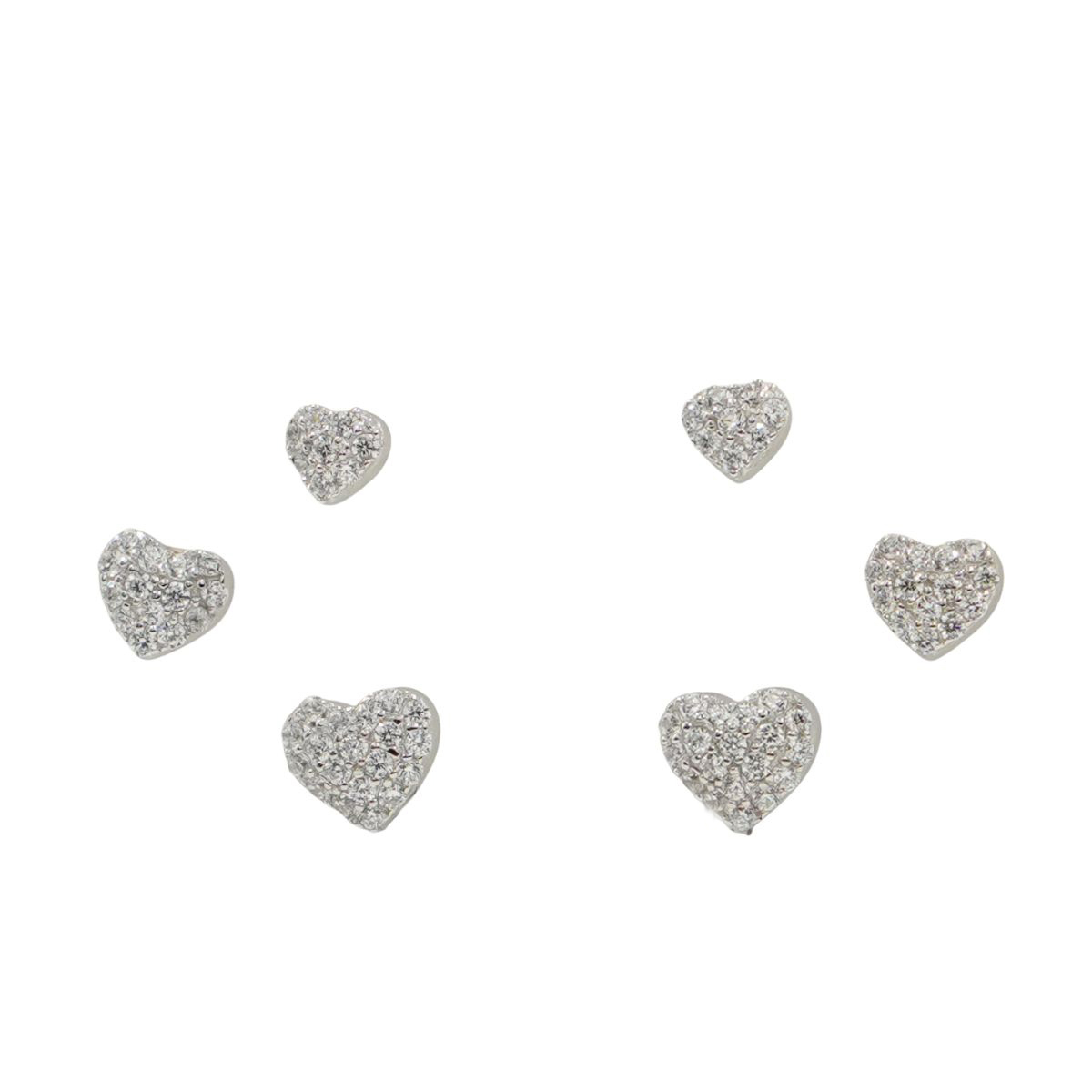 Set Orecchini Argento cuori con zirconi Rodiato