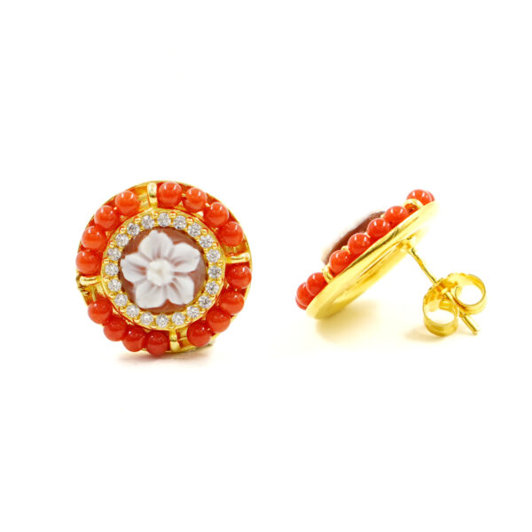 Orecchini Argento corallo, cammeo - Dorato