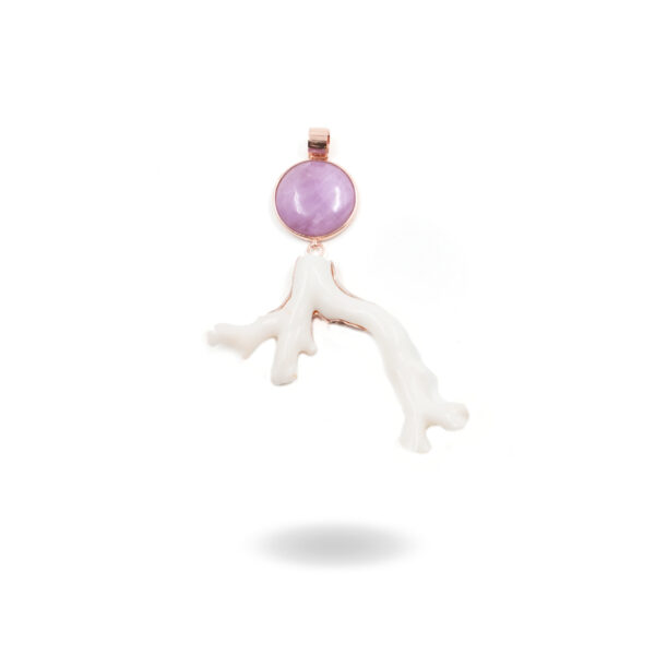 Pendente Argento ramo corallo, kunzite - Rosè