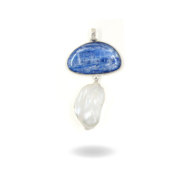 Pendente Argento cianite, perla - Rodiato