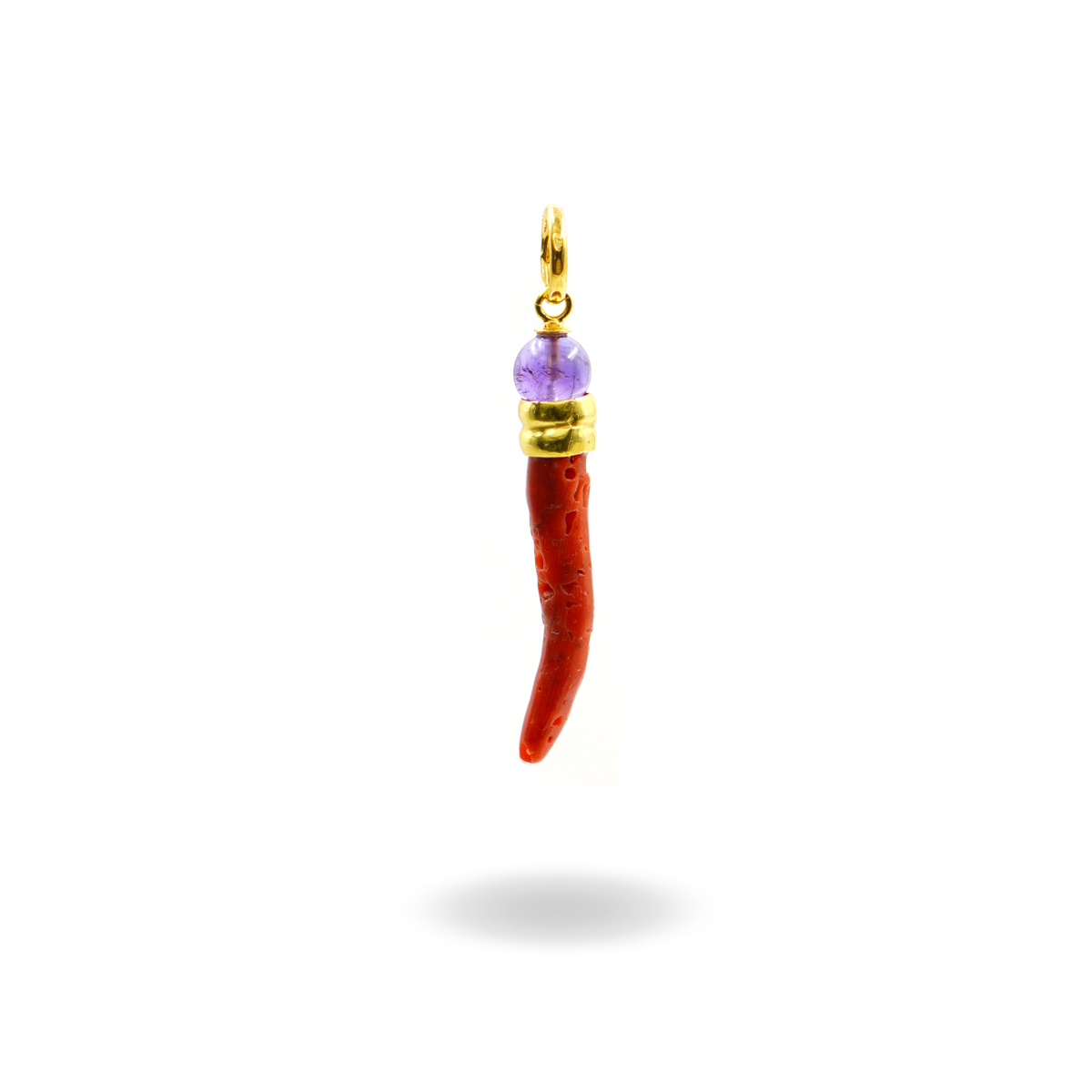 Pendente Argento ametista, corno corallo – Dorato